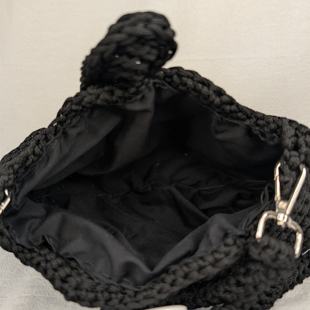 The Braided Jewel Hand Crocheted Black Chevron Crossbody Bag Lined - Picture 4 of 8